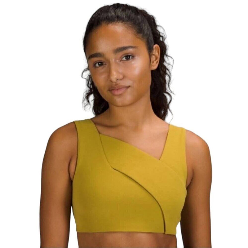 Lululemon Nulu Cross Front Gold Yoga Bra Light Support Lightweight Soft Size 4